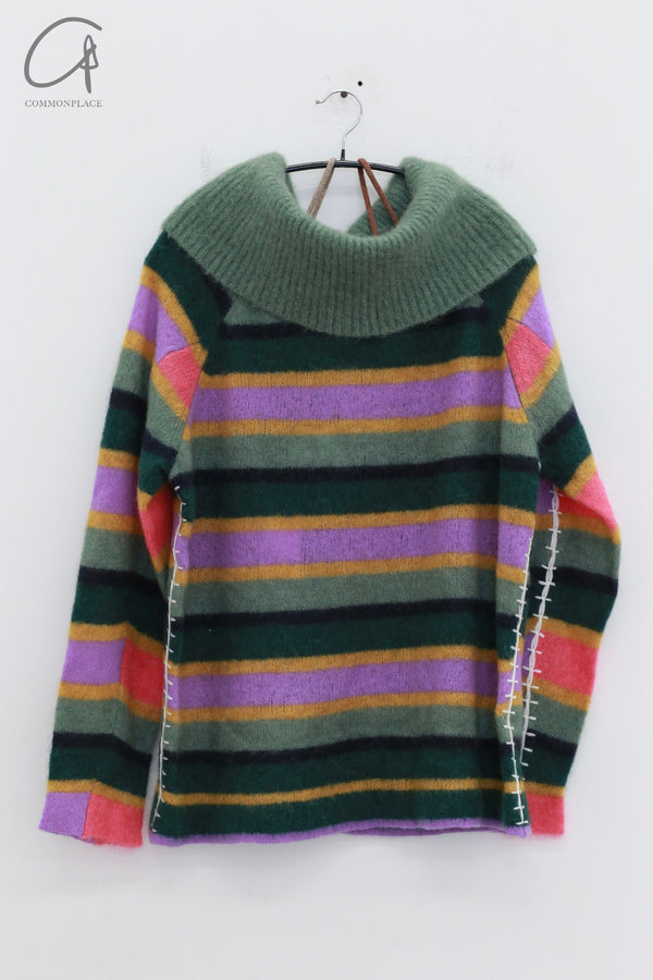 YANYAN KNITS 24 Autumn and Winter Alpaca Striped Raglan Dress YYK-YYW24-1331-PINSE Colorblocking
